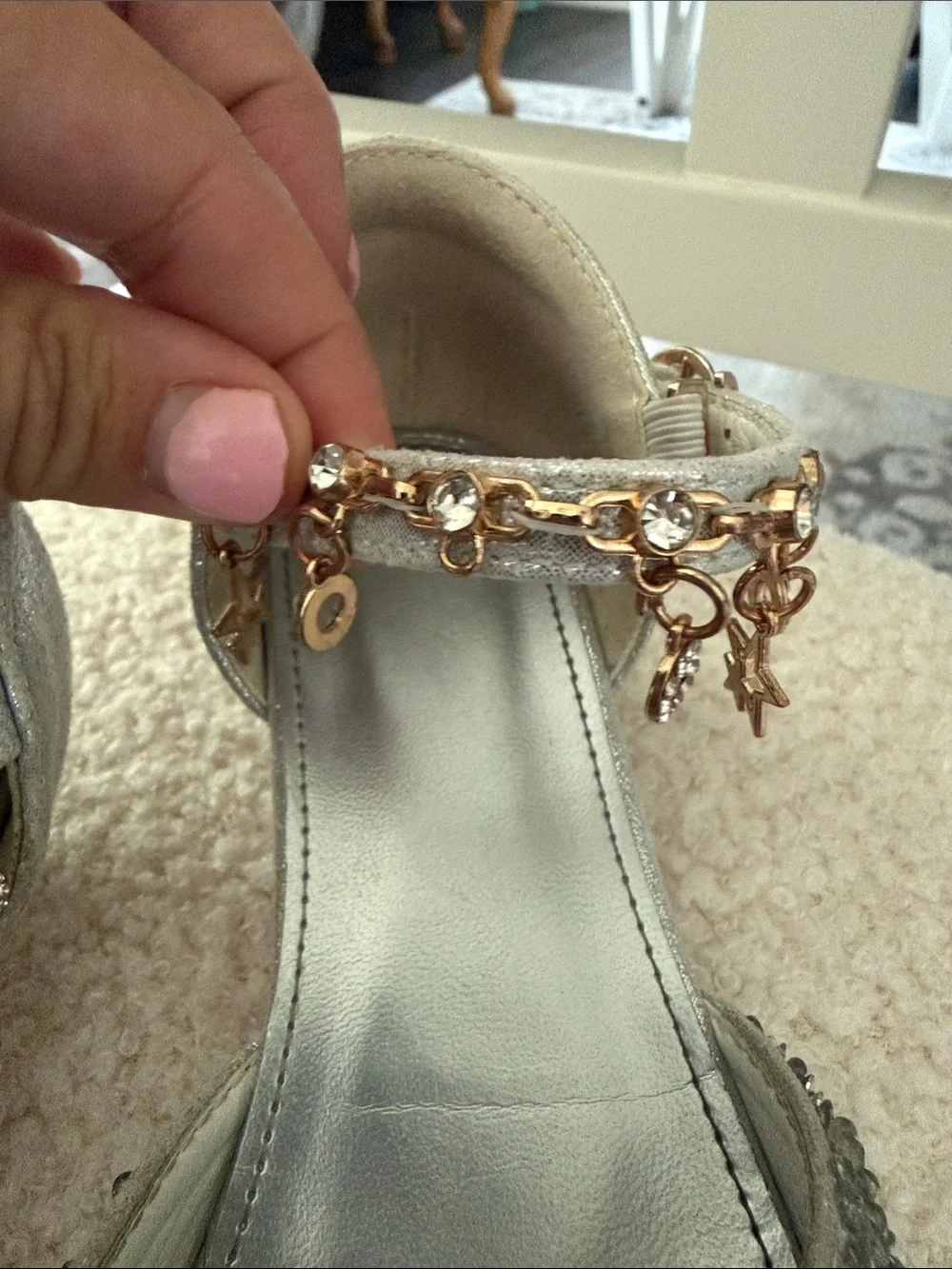 Girls Silver Sequin Ankle-Strap Dress Shoes